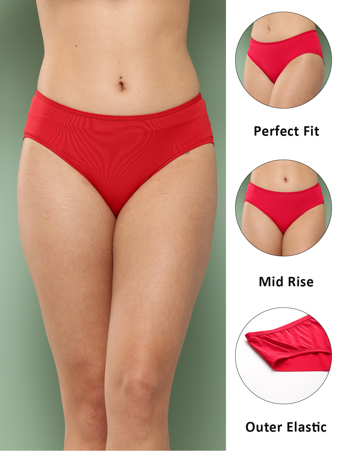 Women's Solid Mid Rise Hipster Brief (Pack of 3)