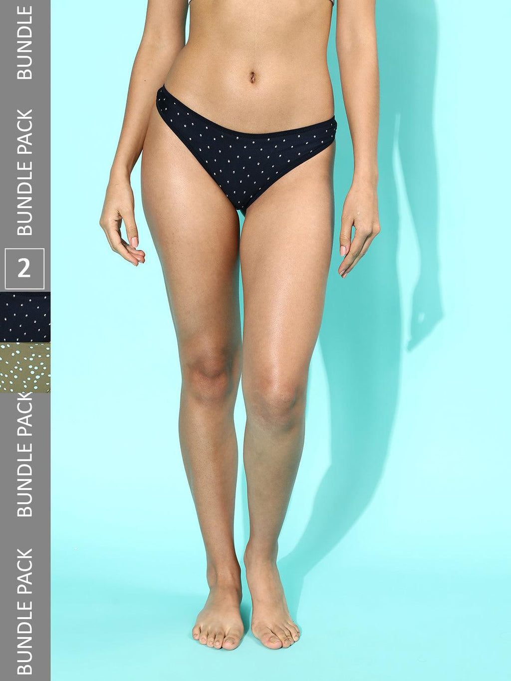 Leading Lady Women's Printed Thong Brief Pack of 2 (Navy Blue & Green) | TG-7007-08-2 | Leading Lady