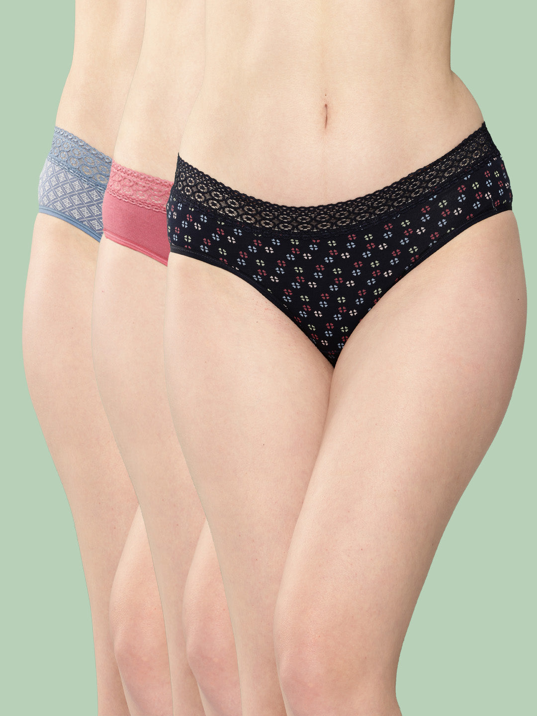 Women's Printed Mid Rise Hipster Lace Brief